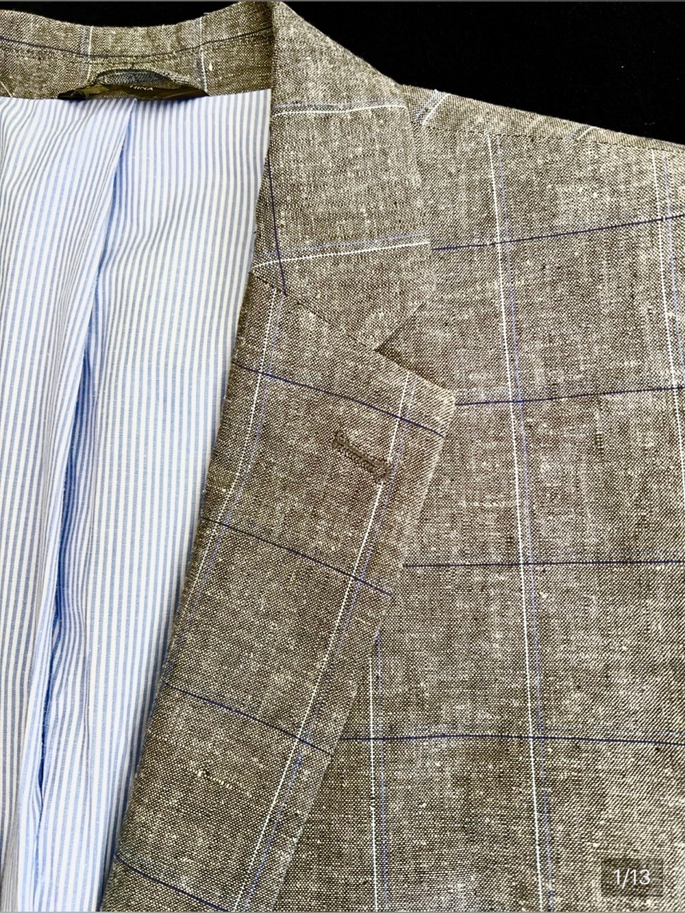 Linen & Cotton Tasso Elba Gray Windowpane Blazer with Blue Check